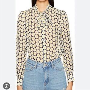 Love Moschino Daisy Knot Top Black Shirt Floral Button Up Blouse Womens Sz 8